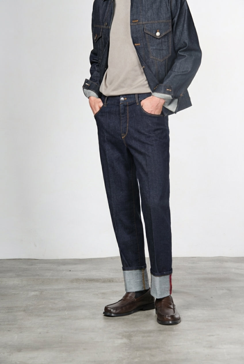 Harris pantalone 5 tasche uomo in tecno denim stretch carrot fit