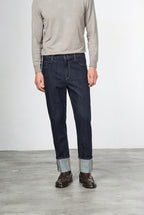 Harris pantalone 5 tasche uomo in tecno denim stretch carrot fit