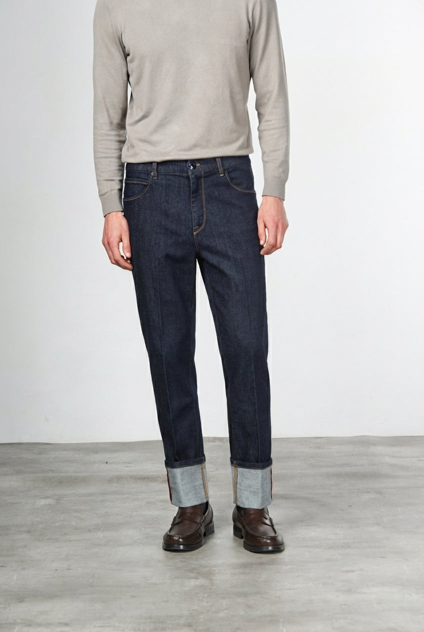 Harris pantalone 5 tasche uomo in tecno denim stretch carrot fit