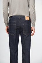 Harris pantalone 5 tasche uomo in tecno denim stretch carrot fit