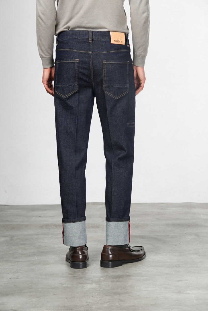 Harris pantalone 5 tasche uomo in tecno denim stretch carrot fit