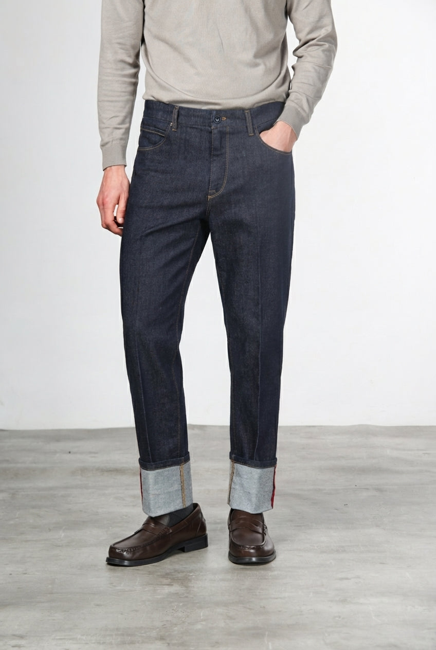 Harris pantalone 5 tasche uomo in tecno denim stretch carrot fit