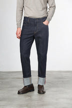 Harris pantalone 5 tasche uomo in tecno denim stretch carrot fit