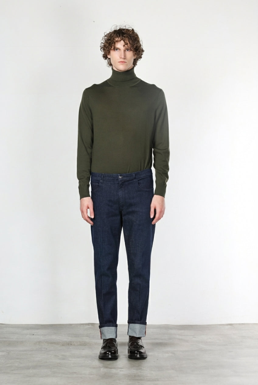 Harris pantalone 5 tasche uomo in tecno denim stretch carrot fit