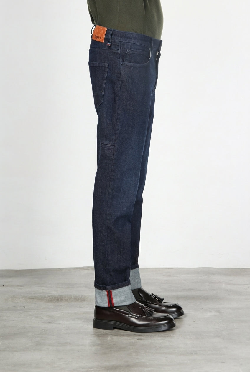 Harris pantalone 5 tasche uomo in tecno denim stretch carrot fit