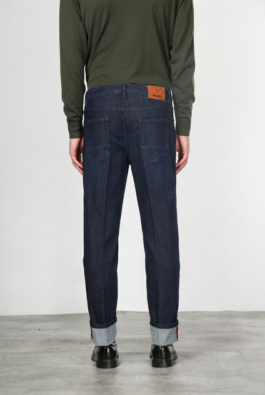 Harris pantalone 5 tasche uomo in tecno denim stretch carrot fit
