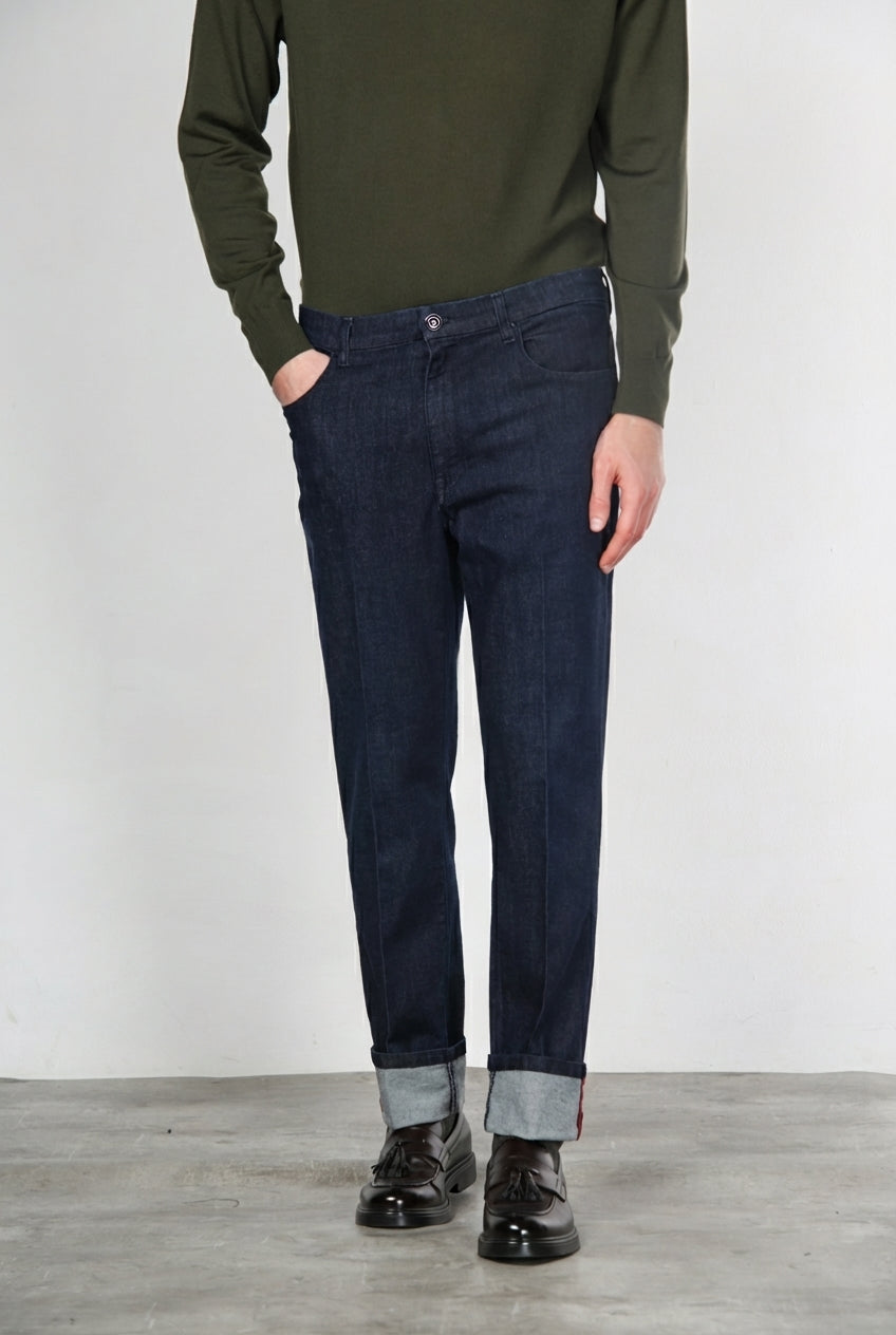 Harris pantalone 5 tasche uomo in tecno denim stretch carrot fit