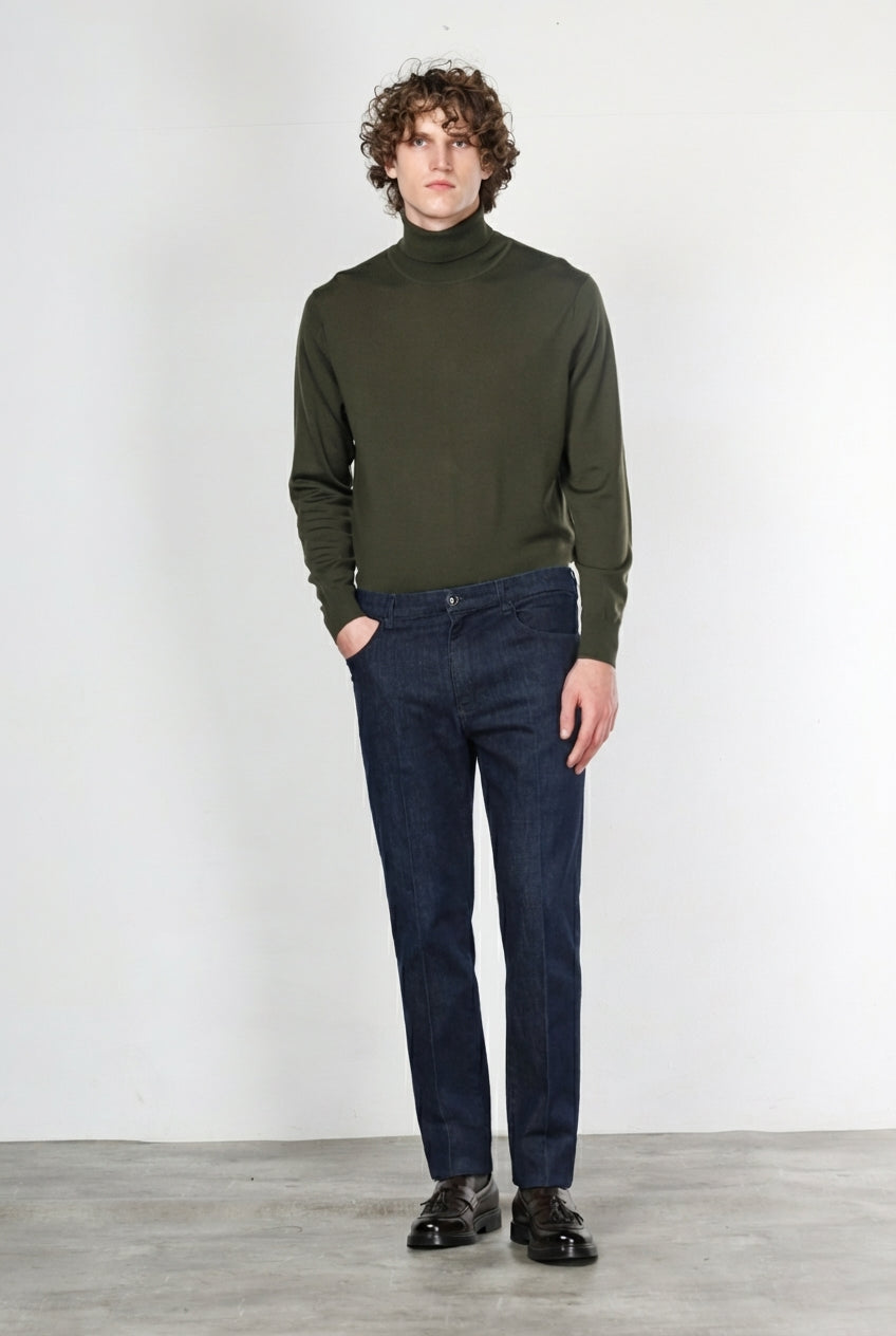 Harris pantalone 5 tasche uomo in tecno denim stretch carrot fit