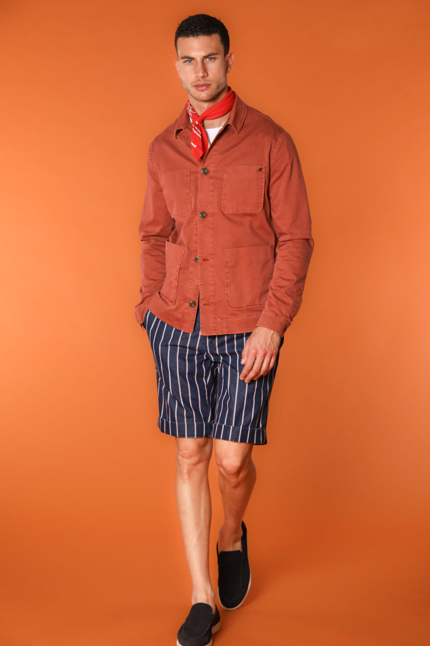 Milano Jogger men's chino bermuda shorts in red-striped denim with a slim fit