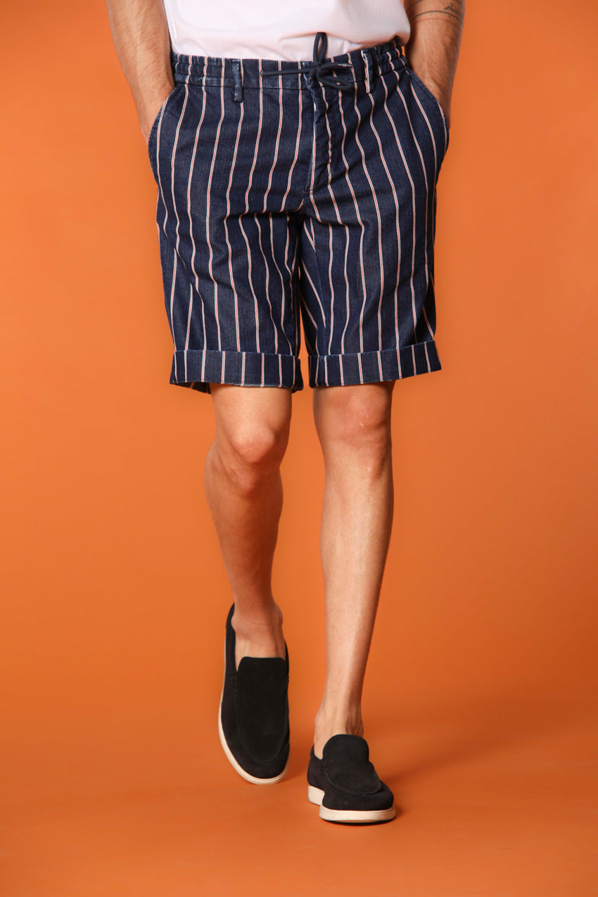 Milano Jogger men's chino bermuda shorts in red-striped denim with a slim fit