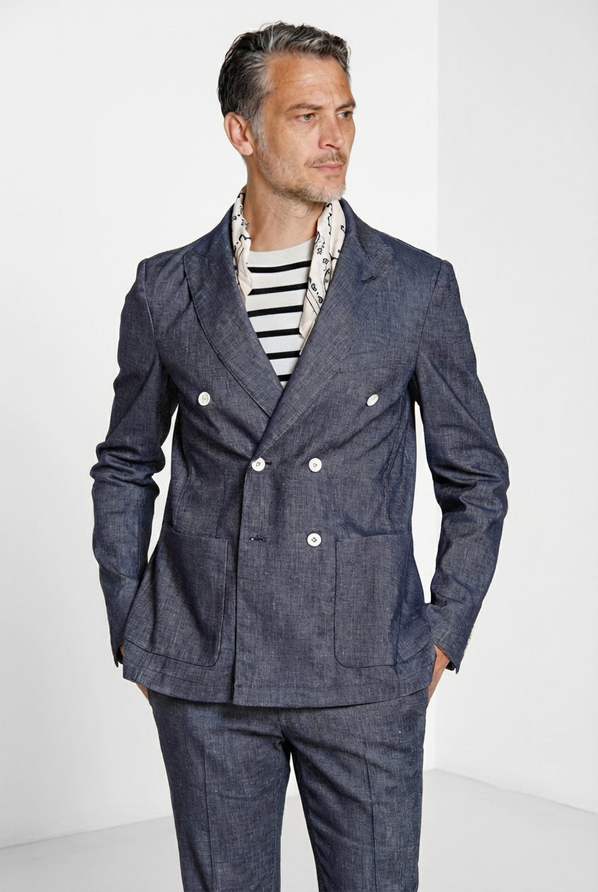Summer blazer chaqueta hombre cruzado en denim