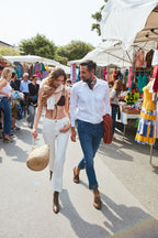 Milano Under 5 Bolsillos chino hombre en denim con estampado interno floral slim fit