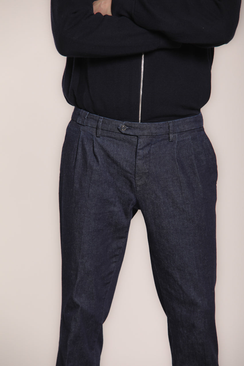 Foto 3 New York 2 Pinces pantalone chino uomo in denim stretch regular fit