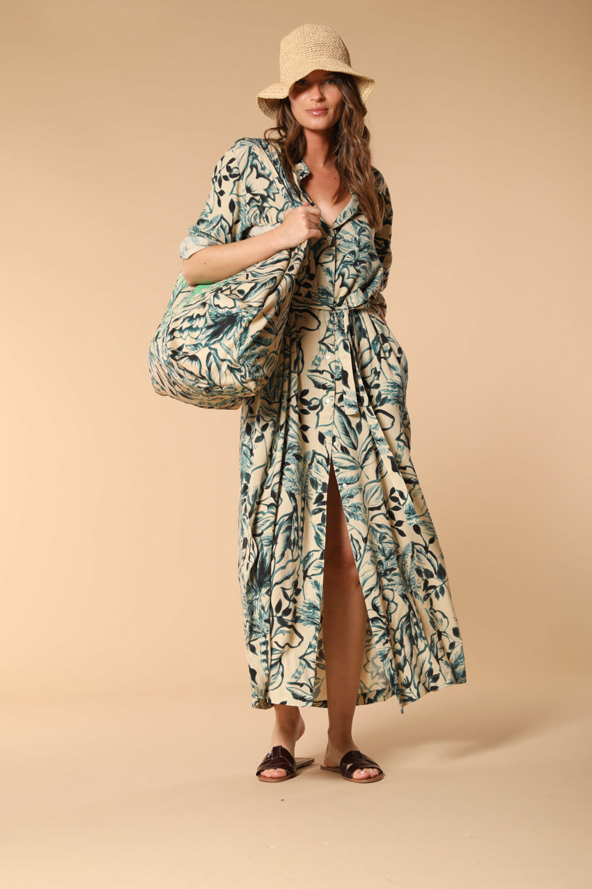 Colette Dress vestido largo en mixto-lino viscosacon estampado floral 