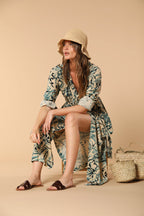 Colette Dress vestido largo en mixto-lino viscosacon estampado floral 