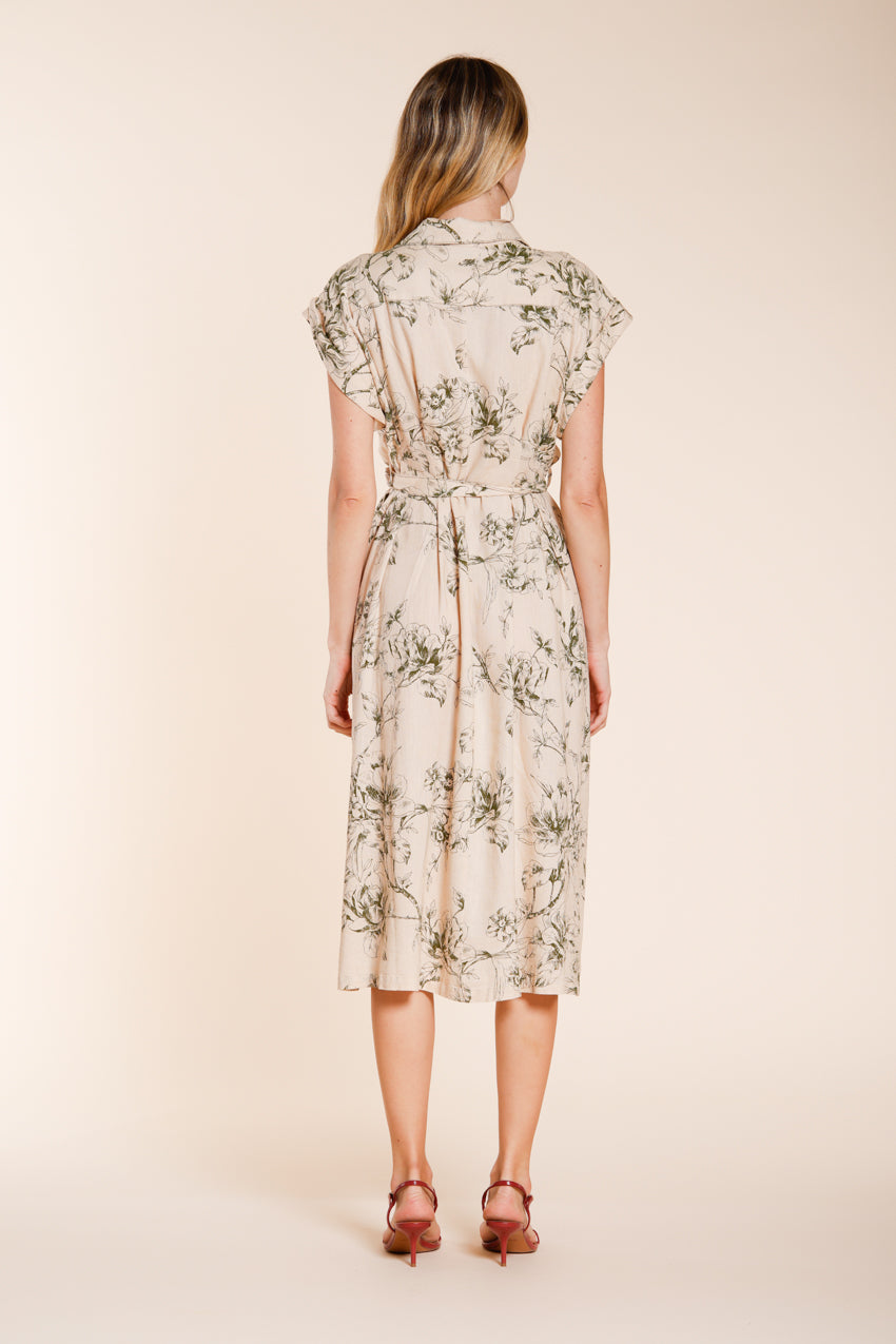 Yoko women's dress in linen and viscose blend canvas floral pattern