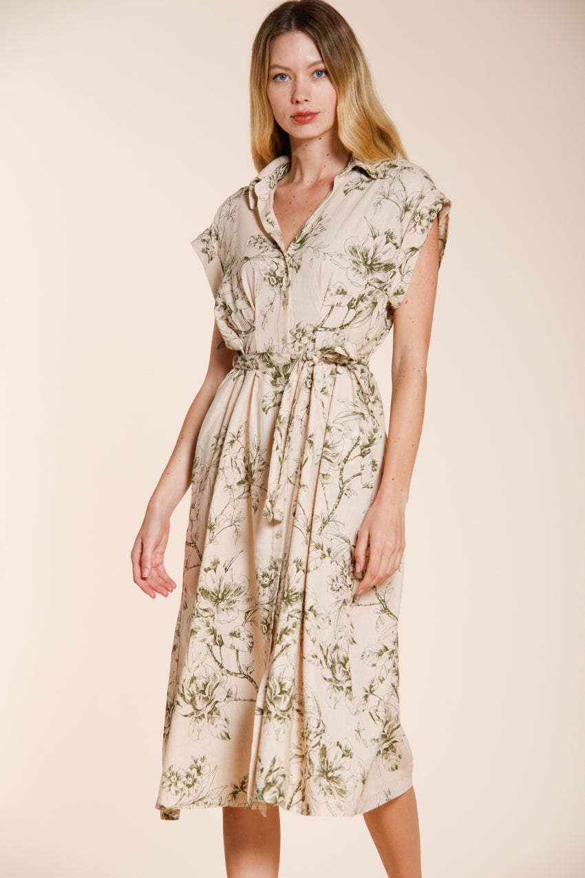 Yoko women's dress in linen and viscose blend canvas floral pattern
