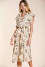 Yoko women's dress in linen and viscose blend canvas floral pattern