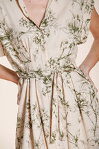 Yoko women's dress in linen and viscose blend canvas floral pattern