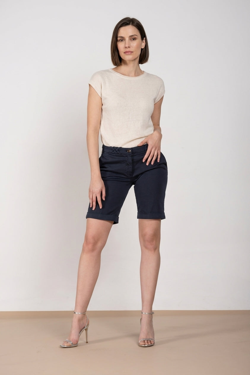 New York women's chino bermuda in stretch satin slim fit