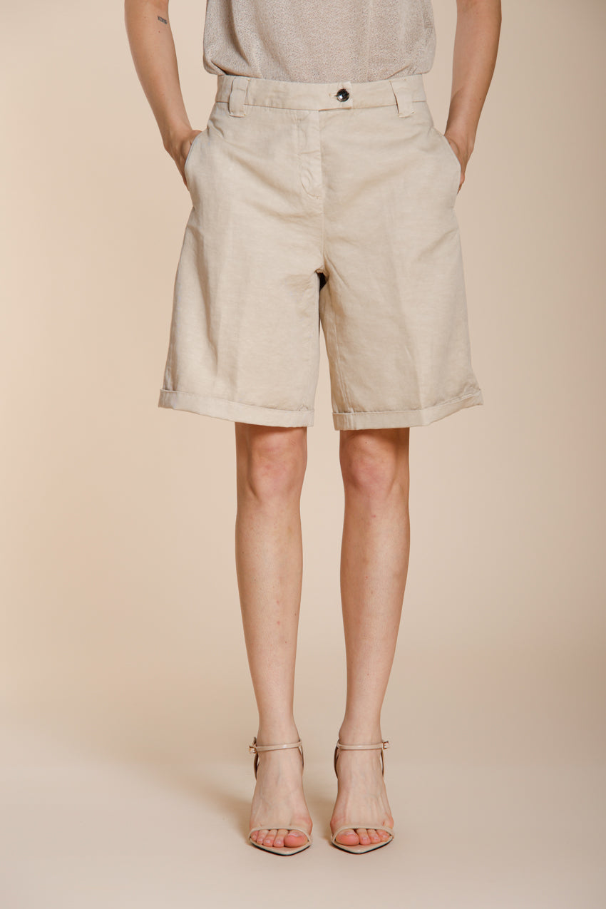 Brigitte bermuda chino mujer de algodón y lino flameado relaxed fit