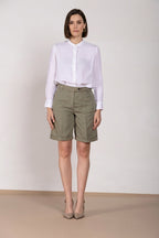 Brigitte Bermuda Chino Dame aus geflammter Baumwolle und Leinen relaxed fit