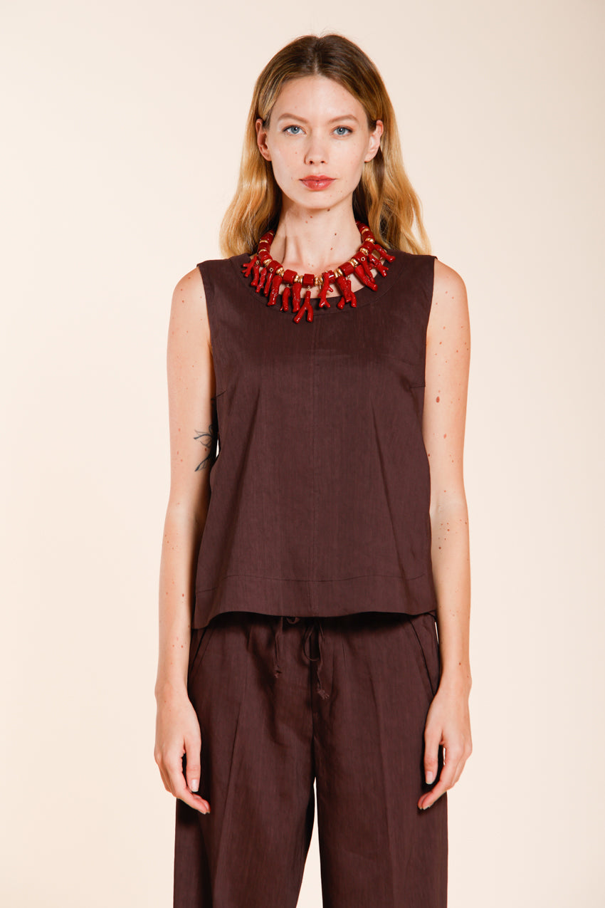 Nhabi women's shirt sleeveless in linen and viscose blend canvas