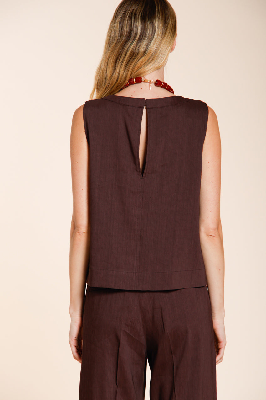 Nhabi women's shirt sleeveless in linen and viscose blend canvas
