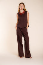 Nhabi women's shirt sleeveless in linen and viscose blend canvas