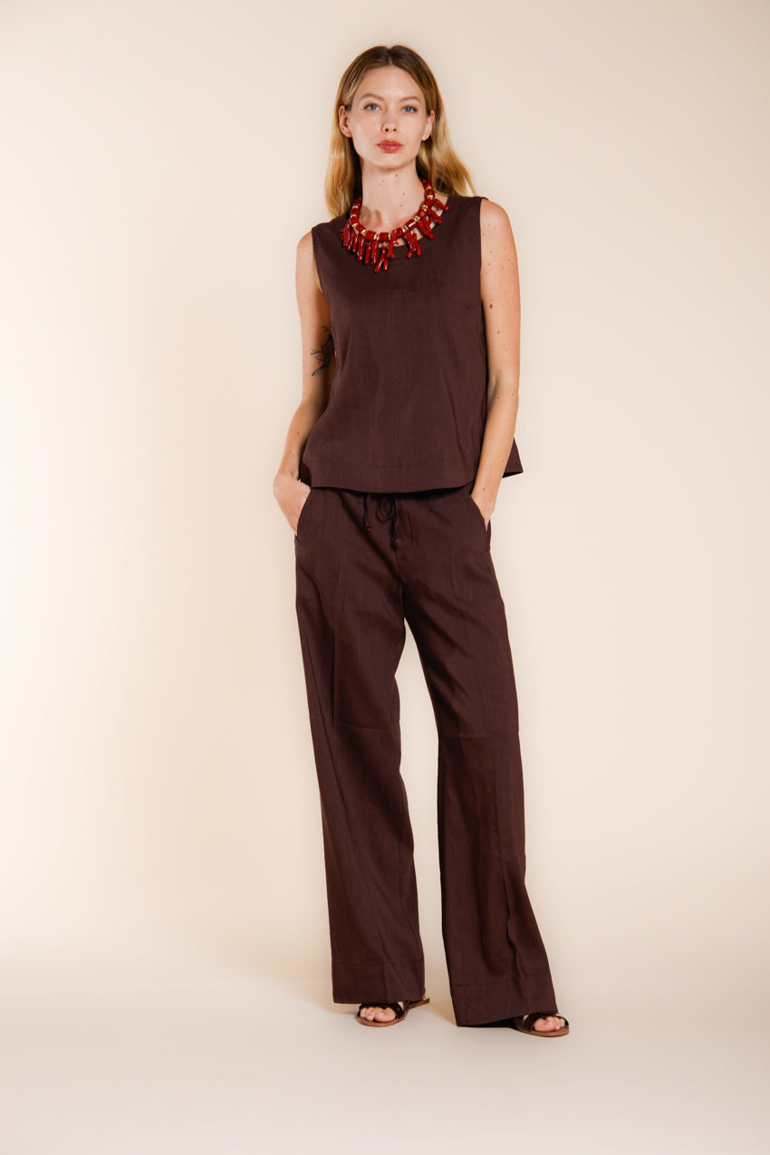 Nhabi women's shirt sleeveless in linen and viscose blend canvas