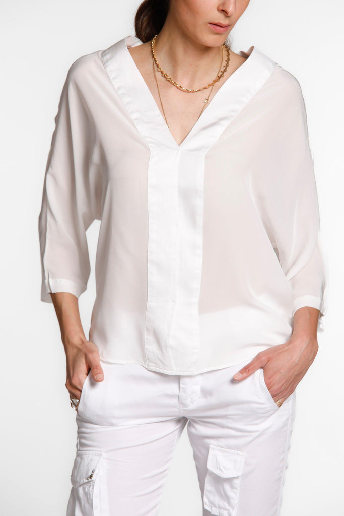 Sandra woman shirt in viscose with V-neck and wide sleeves - Mason's US