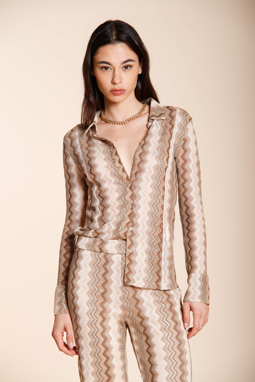 Elaisa camisa mujer manga larga en punto fantasía espiga lurex