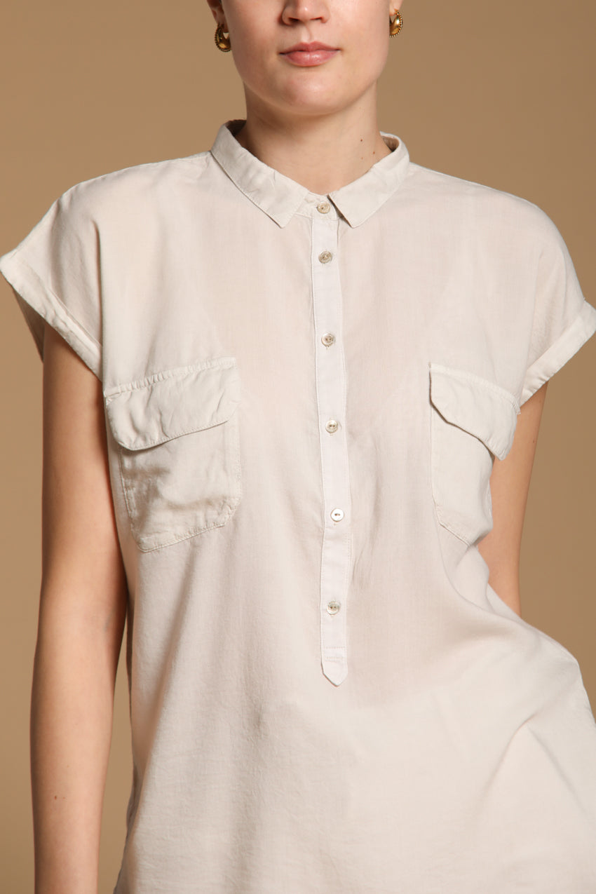 Casta camisa mujer en tencel con mangas cortas 