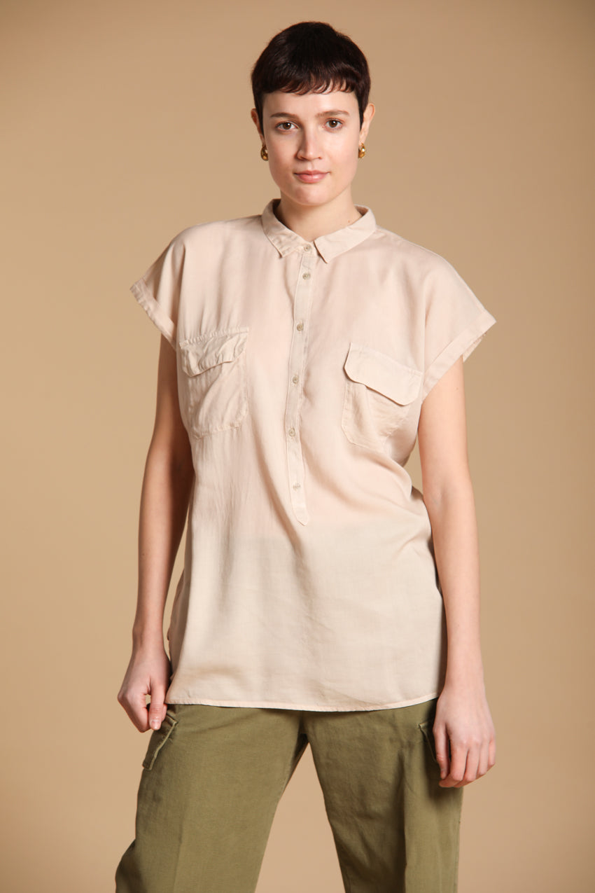 Casta camisa mujer en tencel con mangas cortas 