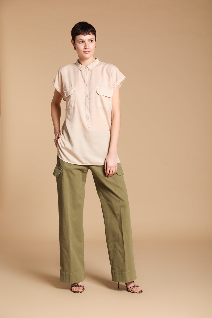 Casta camisa mujer en tencel con mangas cortas 