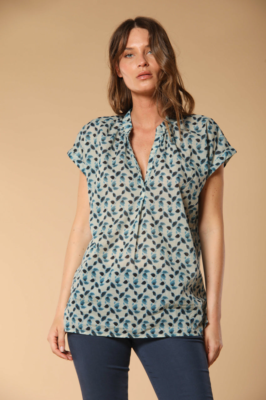 Adele MM women's shirt in cotton voile with leaf print