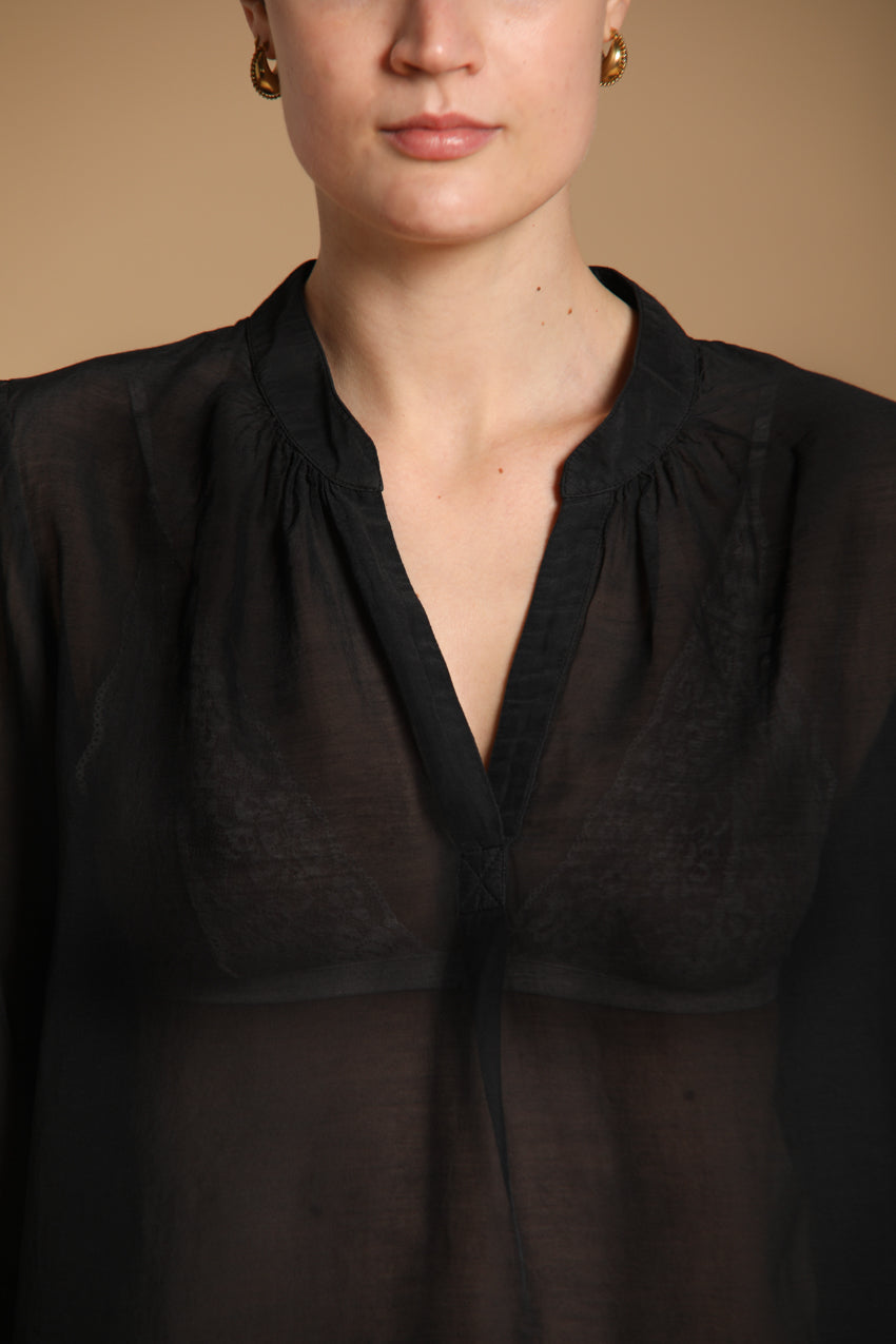 Adele camisa mujer con mangas largas en musolina de algodón y seda 