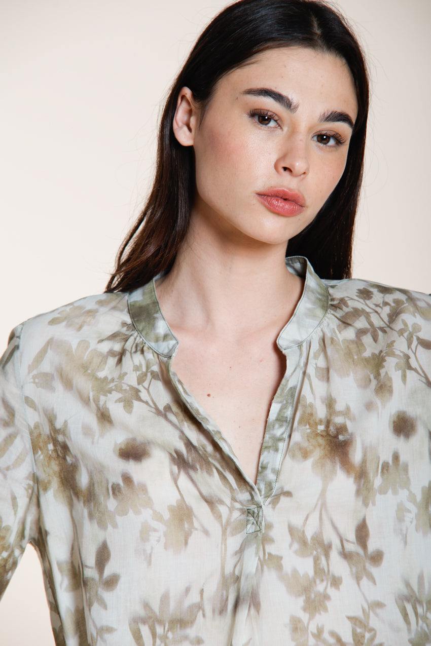 Adele women's shirt long sleeve in cotton muslin floral pattern