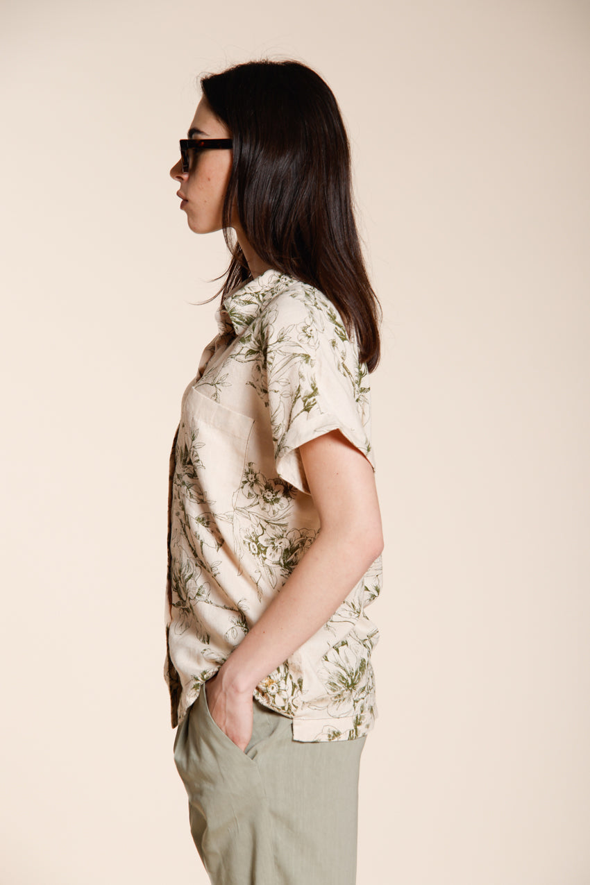 Livia camisa mujer manga corta en tela mezcla lino y viscosa estampado floral