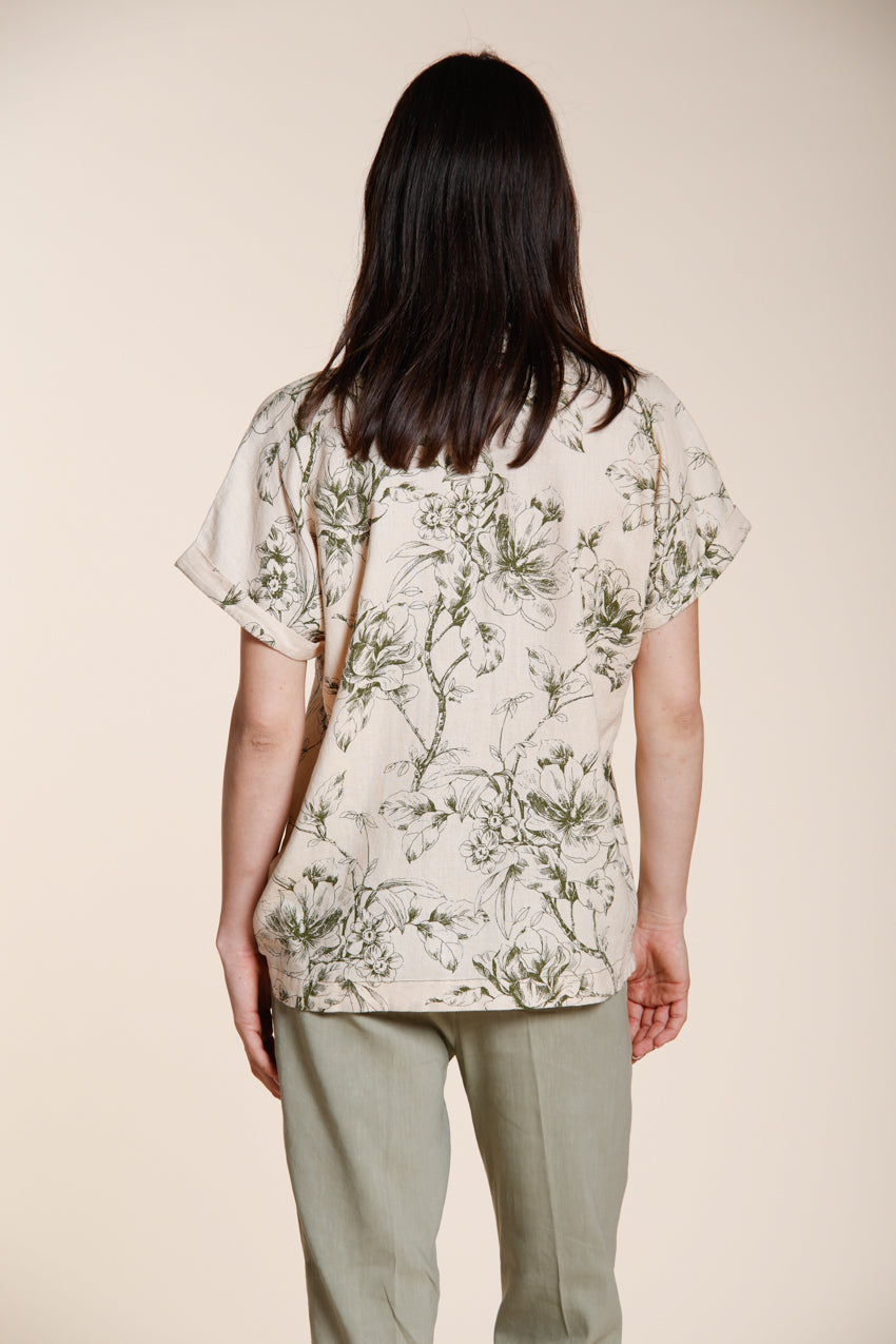Livia chemise femme manches courtes en toile mélange lin et viscose motif floral
