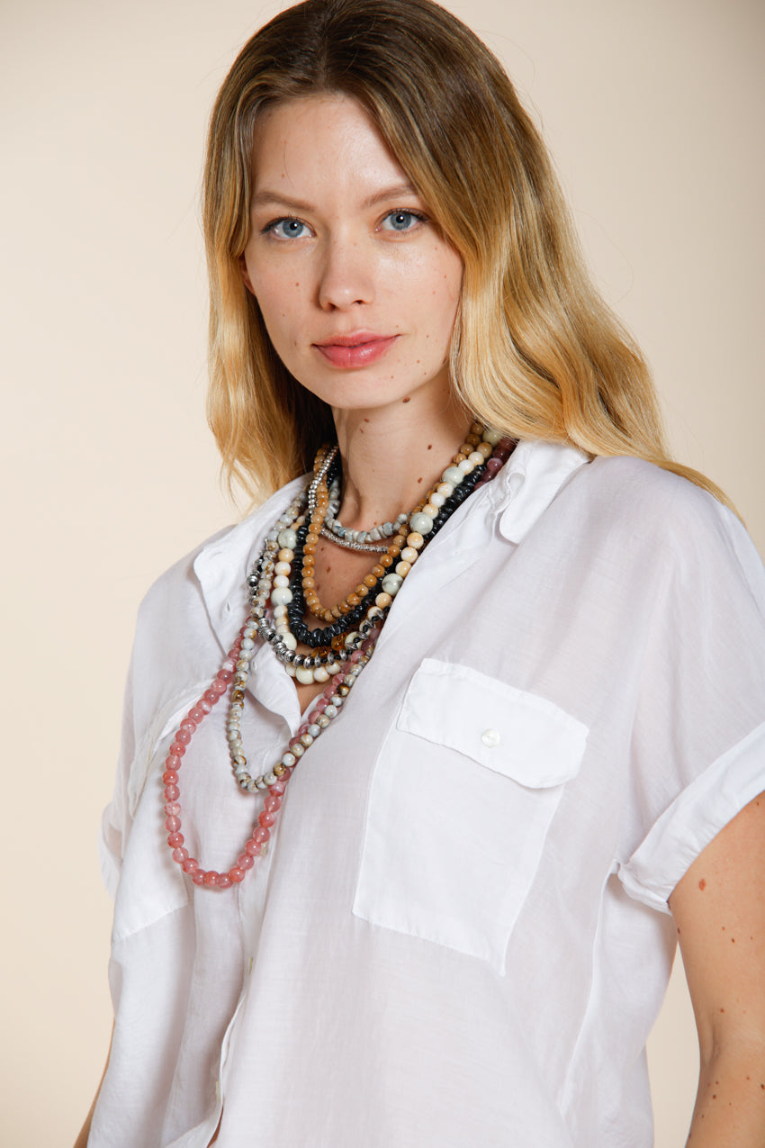 Natalie Hemd Damen Kurzarm aus Baumwoll- und Seidenmusselin