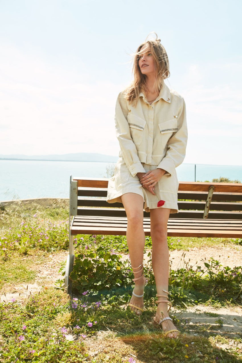 San Diego chaqueta mujer en algodón flameado con tachuelas