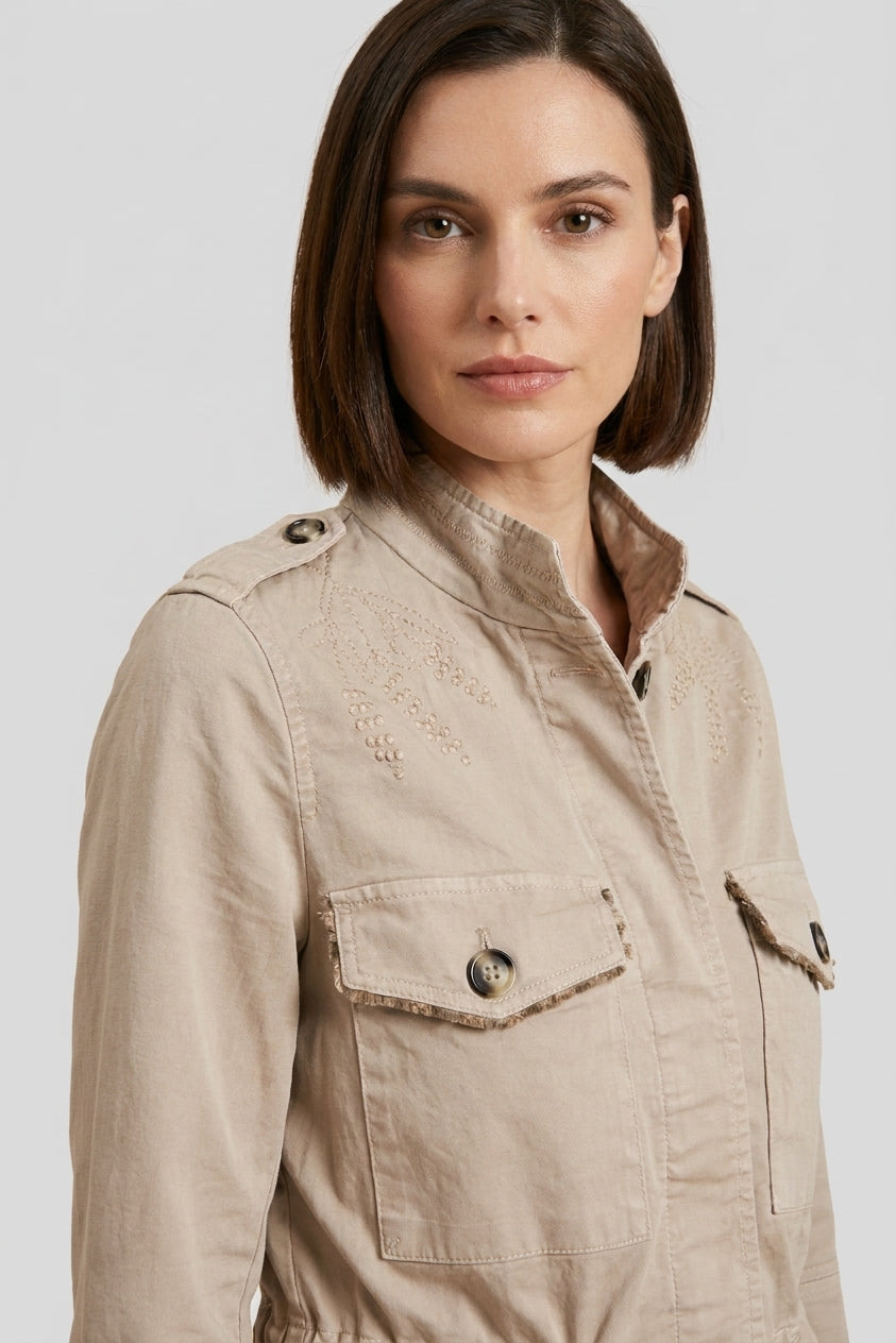 Eva women's jacket in twill flower embroidery