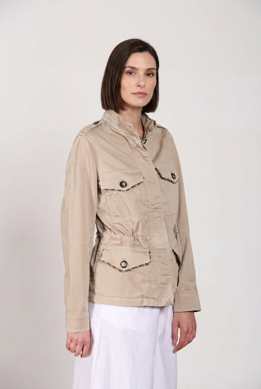 Eva women's jacket in twill flower embroidery