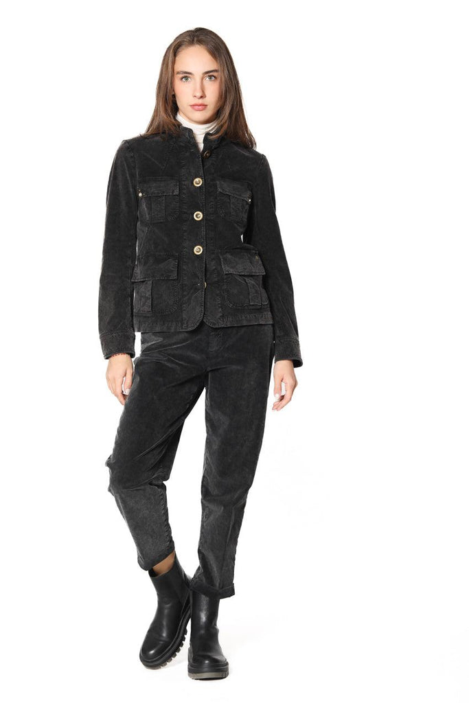 Image 2 of a women's jacket in black 1000 stripe velvet Karen model by Mason's