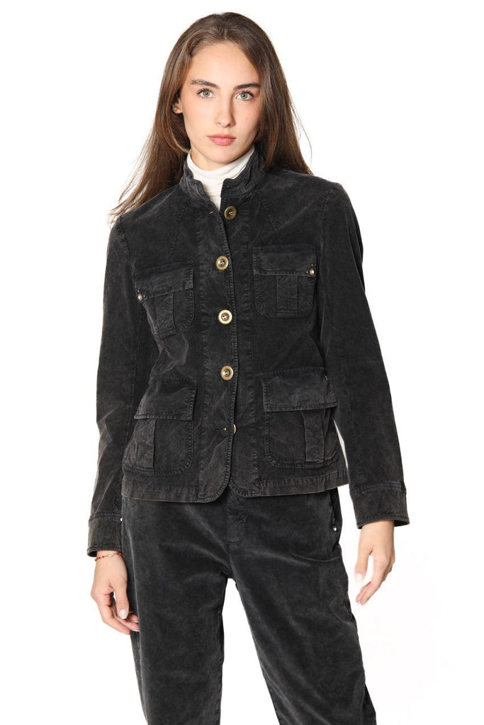 Image 1 of a women's jacket in black 1000 stripe velvet Karen model by Mason's