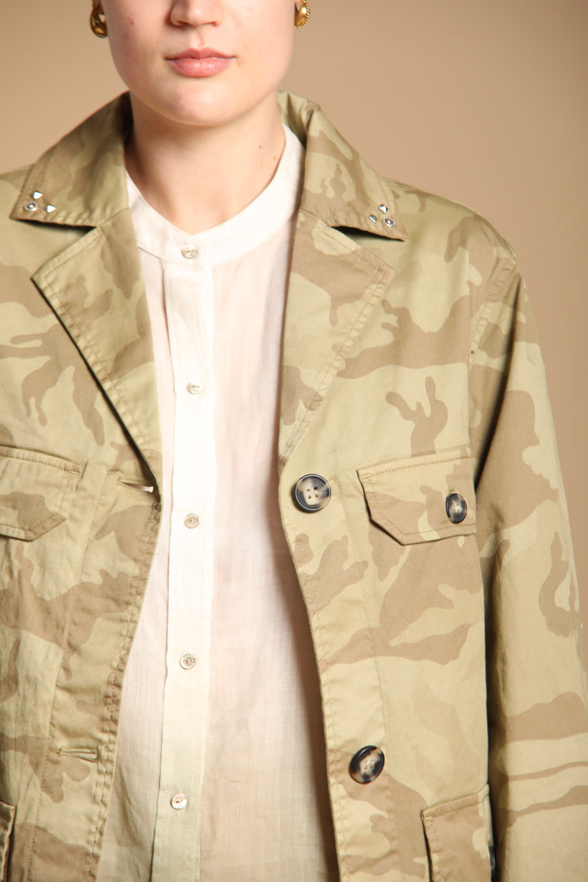 Santa Barbara women's jacket in twill with beige camouflage print