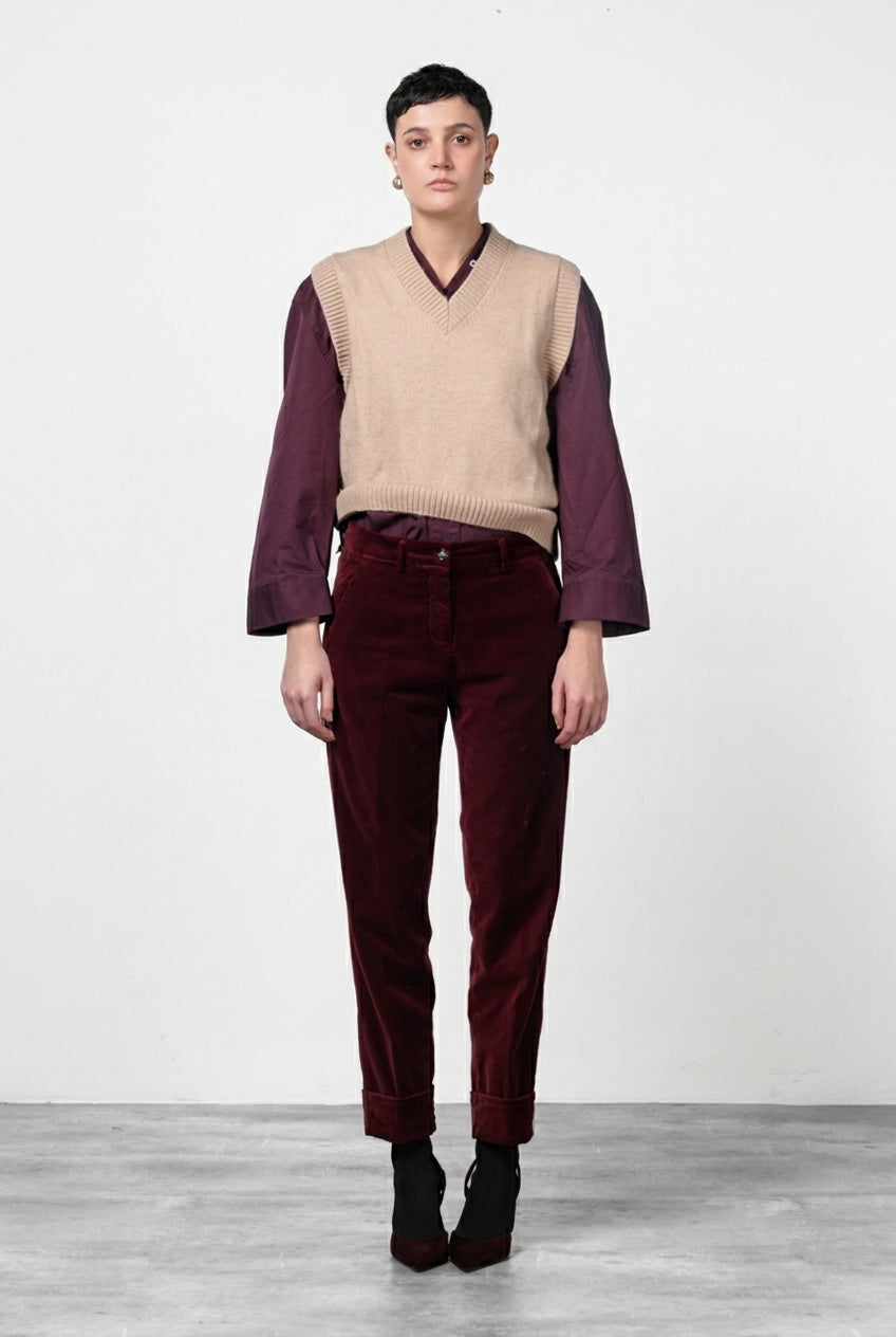 New York Carrot women’s chino trousers in smooth velvet, carrot fit ①