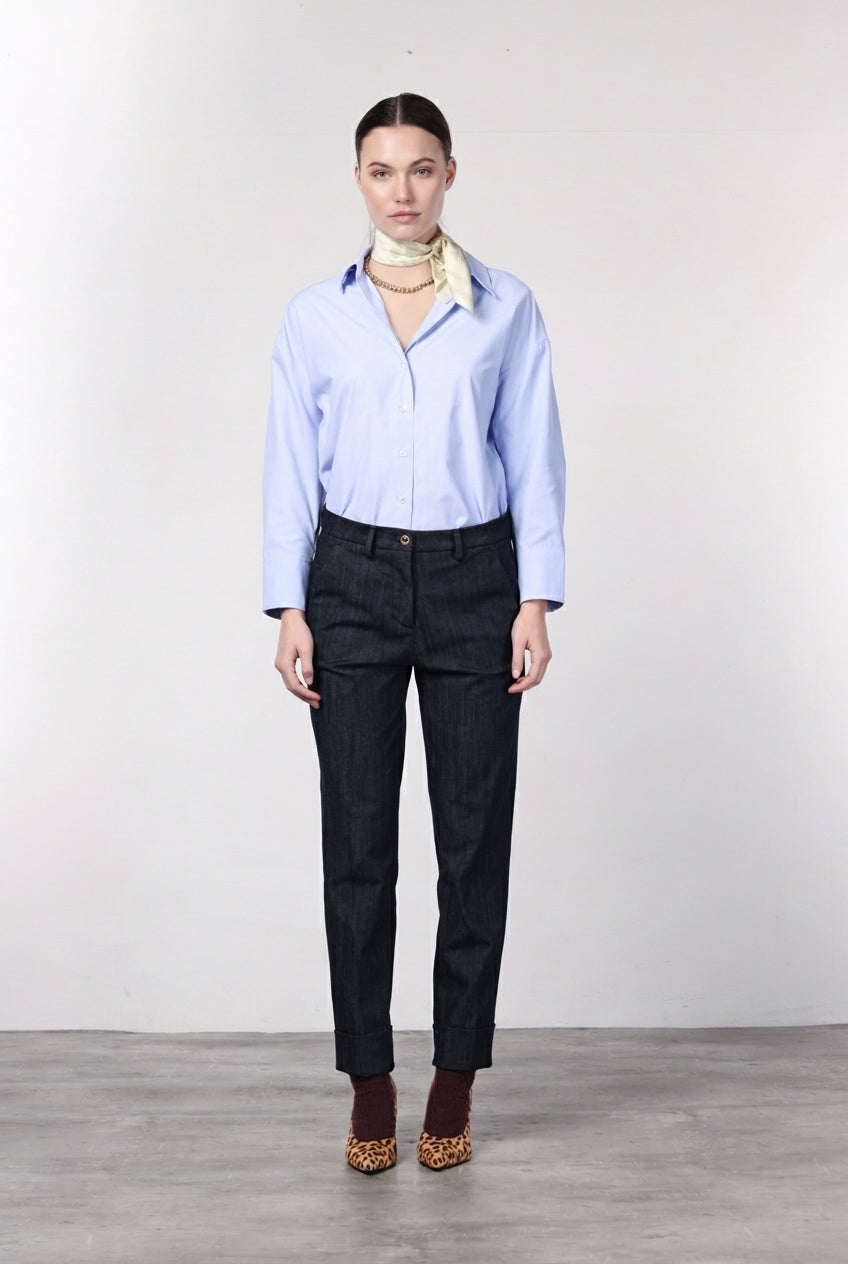 New York Carrot Damen-Chinohose aus Stretch-Denim, Carrot Fit ①