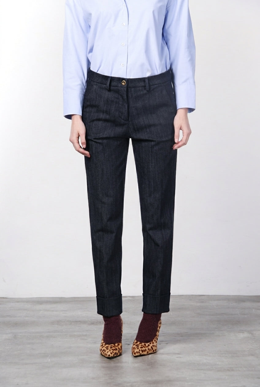 New York Carrot Damen-Chinohose aus Stretch-Denim, Carrot Fit ①